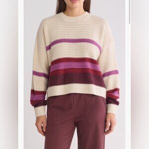 New! Splendid Designer Striped Cream and Purple Women's Acrylic Sweater